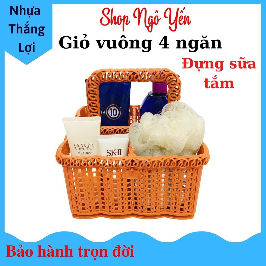 Giỏ nhựa vuông 4 ngăn rổ nhựa có quai xách đựng cafe, trà sữa mang đi, đựng hũ gia vị