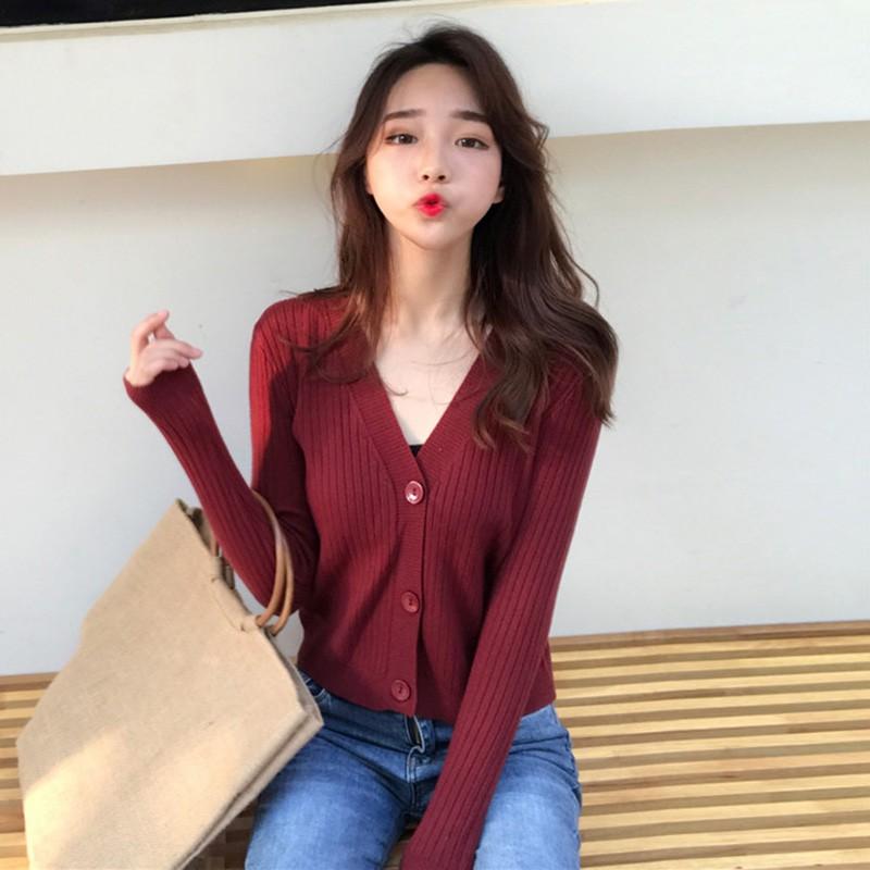 Áo khoác Cardigan dệt kim phối nút thiết kế cổ chữ V thanh lịch