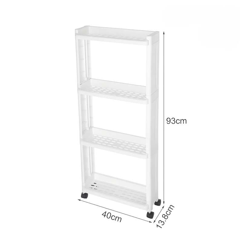 Kệ nhà tắm, kệ nhà bếp KIỂU TRỤ 4 tầng có bánh xe đẩy chuyên dụng chất liệu nhựa đa năng