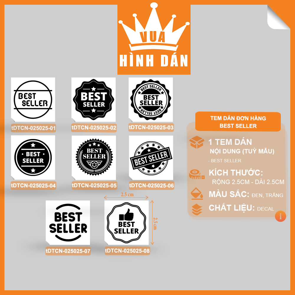 Set 100/200 sticker BEST SELLER tem dán mini BÁN CHẠY dành cho shop