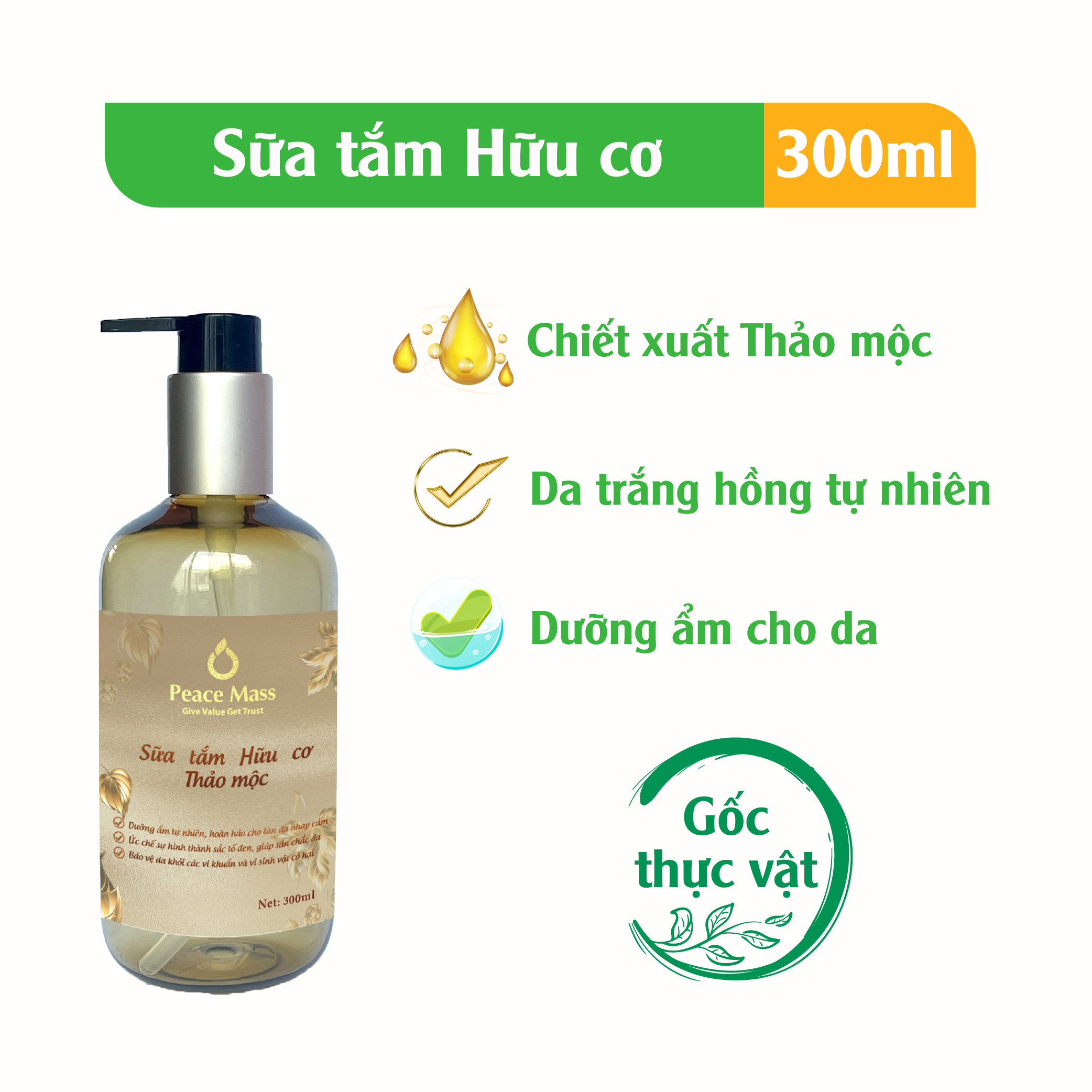 Sữa tắm Thảo mộc Peace Mass (Thuộc nhóm Sản phẩm Lành tính / Hữu cơ) Chai 300ml