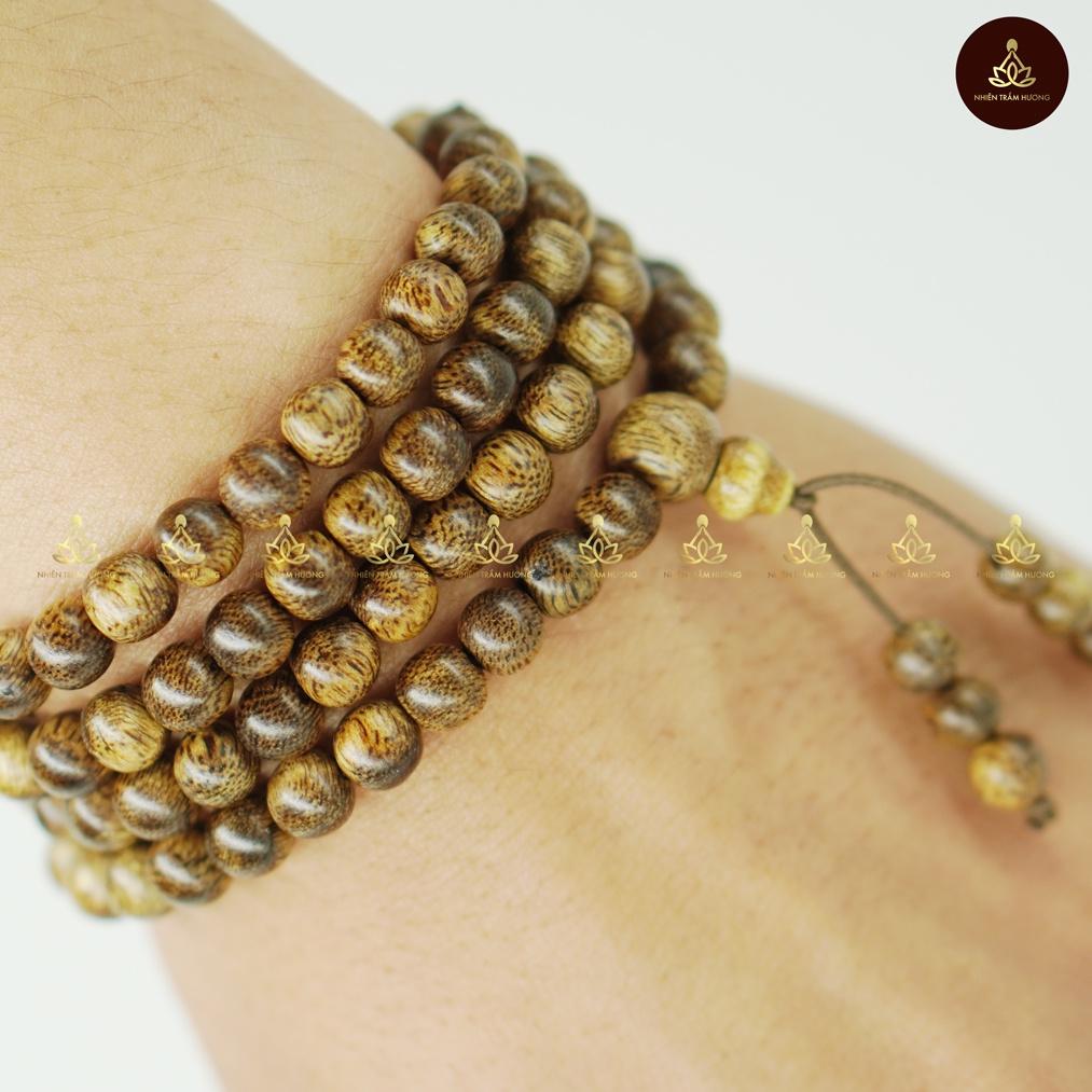Vòng đeo tay trầm hương 108 hạt tốc vườn 6 li, 7 li, 8 li - Tặng 10 Nụ trầm xông nhà - Nhiên Trầm Hương