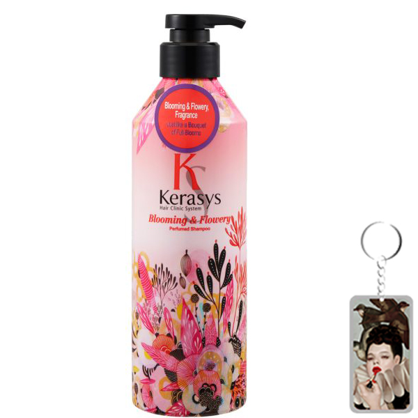 Dầu gội nước hoa Kerasys Blooming &amp; Flower hương tuyết tùng và linh lan Hàn Quốc 600ml + Móc khoá