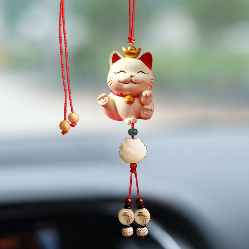 Dây treo trang trí gương chiếu hậu xe hơi hình mèo may mắn