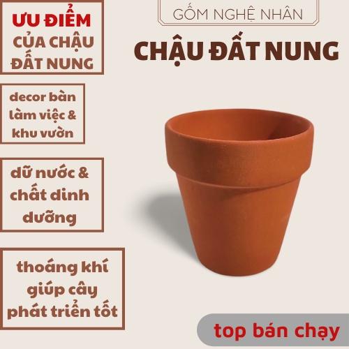 Chậu đất nung trồng sen đá và xương rồng, chậu trồng sen đá trang trí nhà bàn làm việc và văn phòng  6x6 - Gốm Nghệ Nhân