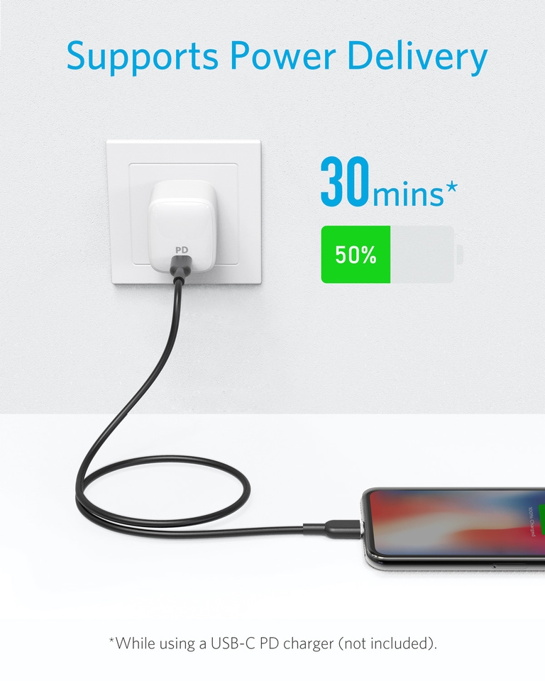 Cáp sạc ANKER PowerLine II li.ght.ni.ng to USB-C dài 0.9m - A8632 - Hỗ trợ sạc nhanh 18W cho iPhone 8 trở lên qua củ sạc PD hoặc PiQ 3.0