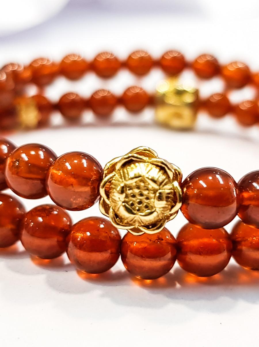 Vòng tay đôi mệnh Hỏa , Thổ đá Garnet charm bạc mạ vàng