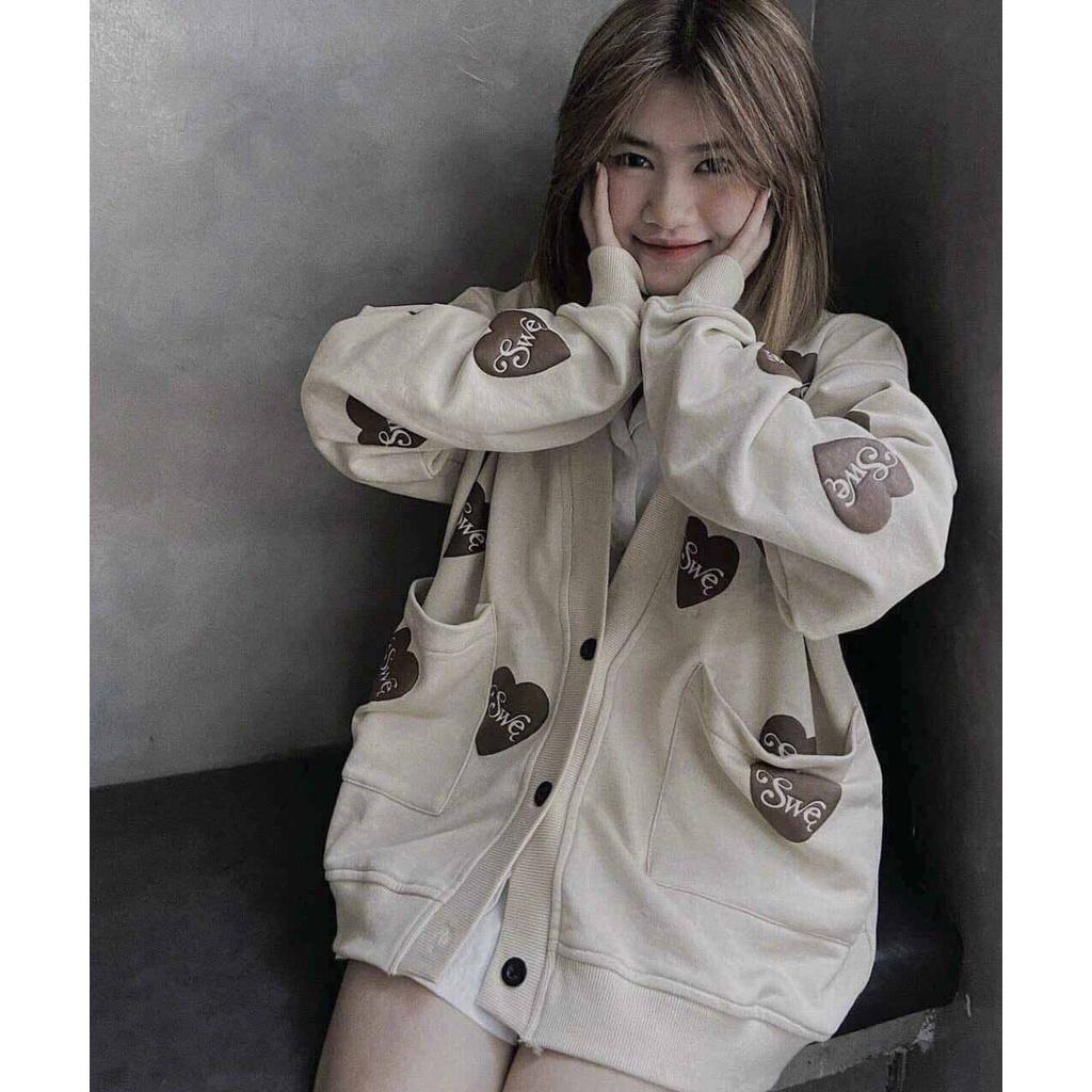 Áo Cardigan Trái tim phong cách Ulzzang Hàn Quốc tay dài chất nỉ cotton Phong Cách Trẻ Trung, Cá Tính CoolZ CD020