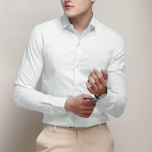 Áo sơ mi trắng nam vải lụa trơn kate không nhăn không sù không bay màu BAKARA SHOP