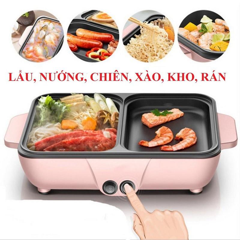 Nồi lẩu nướng 2 ngăn 2 in 1 đa năng mini bếp nướng điện chính hãng bảo hành 30 ngày