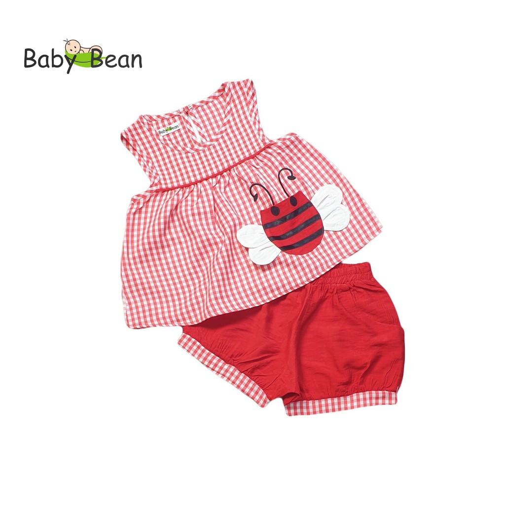 Đồ Bộ Caro Thêu Ong Quần Short Màu Bé Gái BabyBean (8kg-30kg)