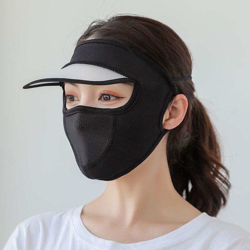 2-IN-1 Sunscreen Hat Full Face Cover Mask Breathable Ice Silk Sun Hat Face Mask Summer Outdoor Sport Riding Cycling Mask Caps