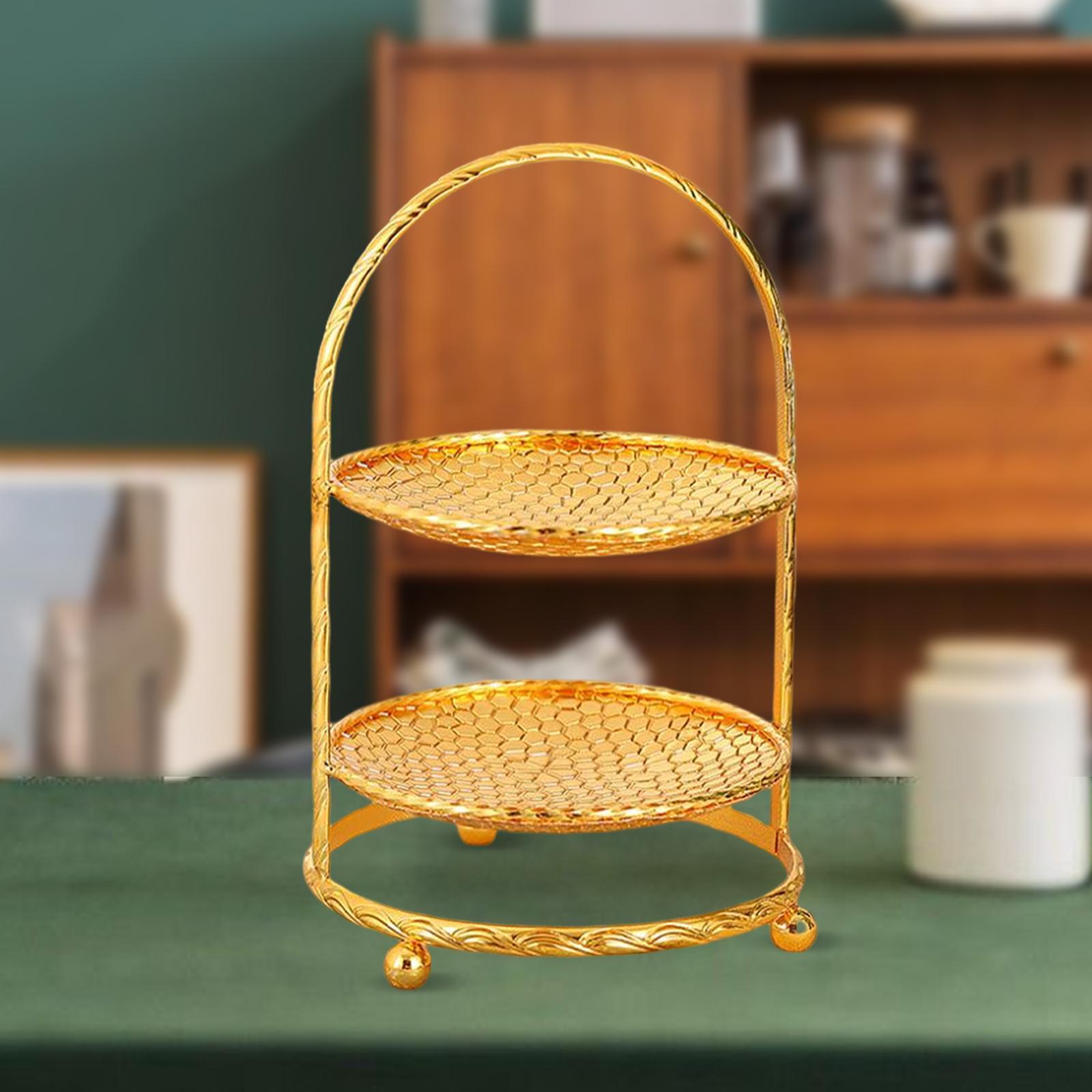 Round Golden 2 Tiered Cake Stand Dessert and Cupcake Stand