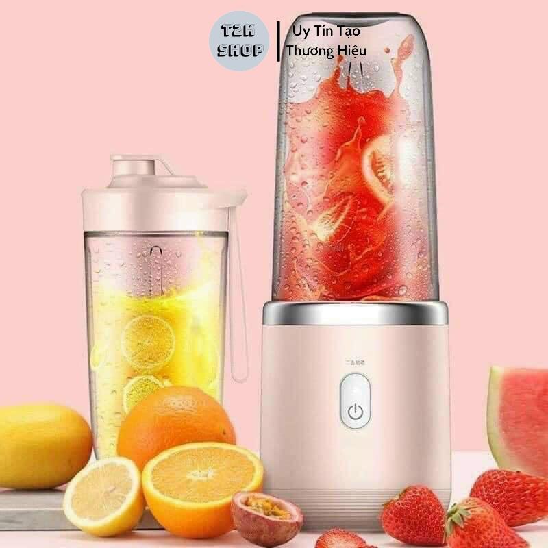 Máy xay sinh tố mini 6 lưỡi cầm tay dung tích 300ml đa năng sạc điện có thể xay đá viên - T2K Shop