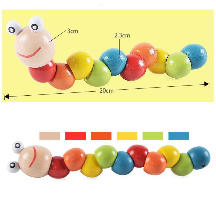 Đồ chơi giáo dục con sâu gỗ uốn dẻo nhiều màu sắc đáng yêu cho bé