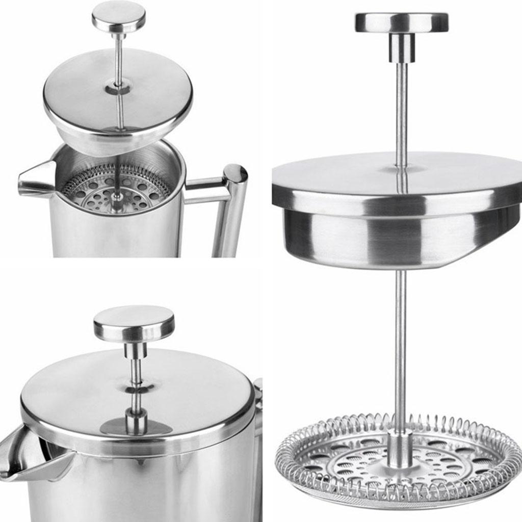French Coffee Press Maker, Stainless Steel French Press Machine for Coffee Tea Camping Office, SIlver