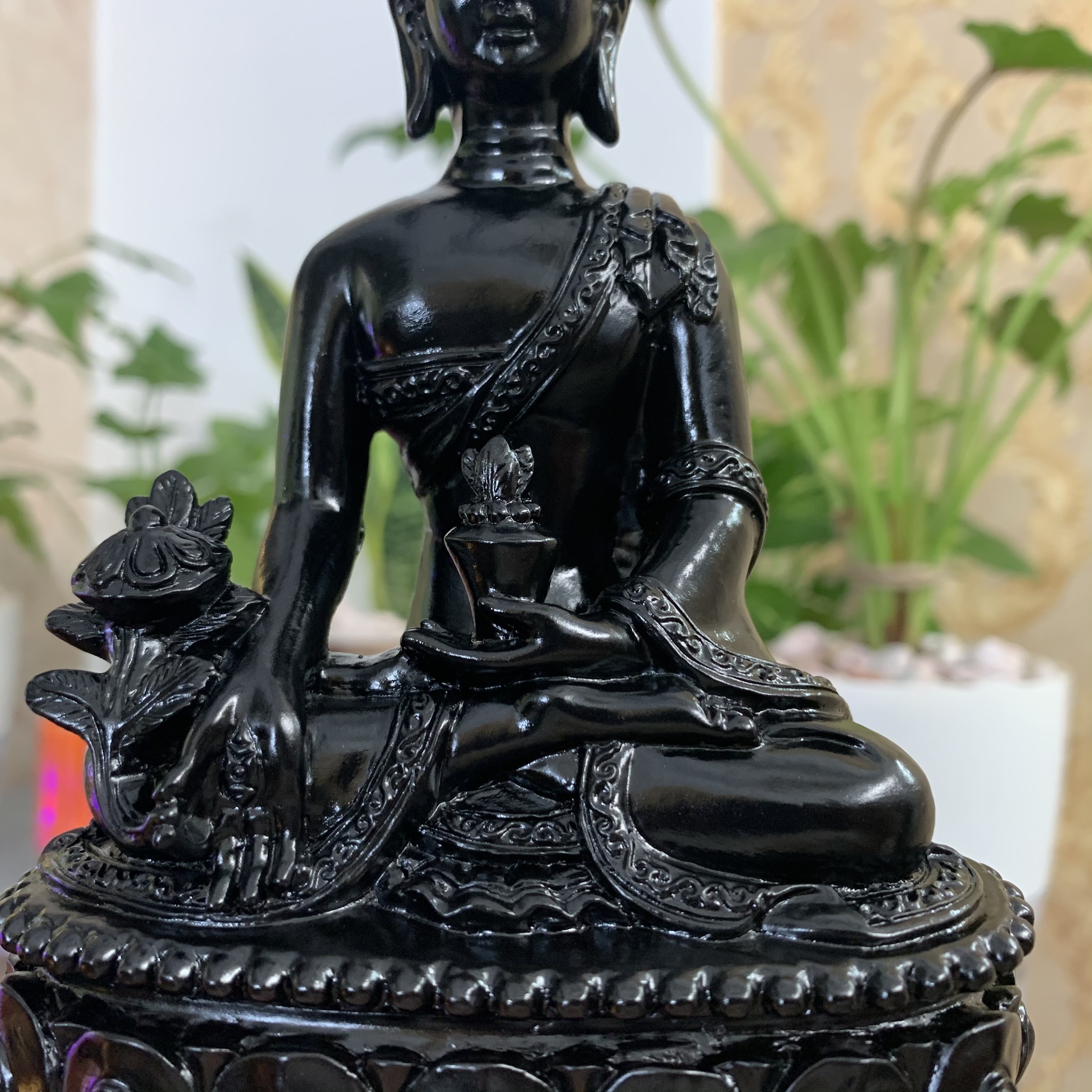 [Phật Dược Sư] Tượng đá trang trí Phật Dược Sư Lưu Lý Quang ngồi trên đài sen trang trí phòng thờ | Chiều cao 16cm