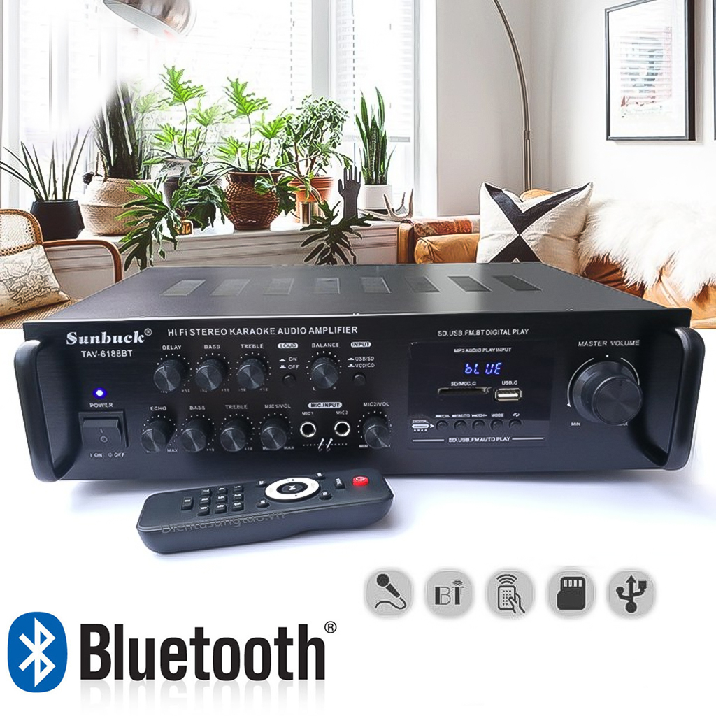 Amply Bluetooth Sunbuck 6188BT Karaoke Đánh Siêu Đỉnh Công Suất Cực Đại Âm Thanh Siêu Chất - Hàng Nhập Khẩu