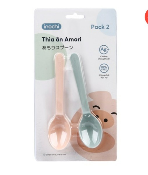 Set 02 thìa ăn cho bé Amori Inochi muỗng ăn dặm nhựa cao cấp thìa tập ăn trẻ em kháng khuẩn Ag+