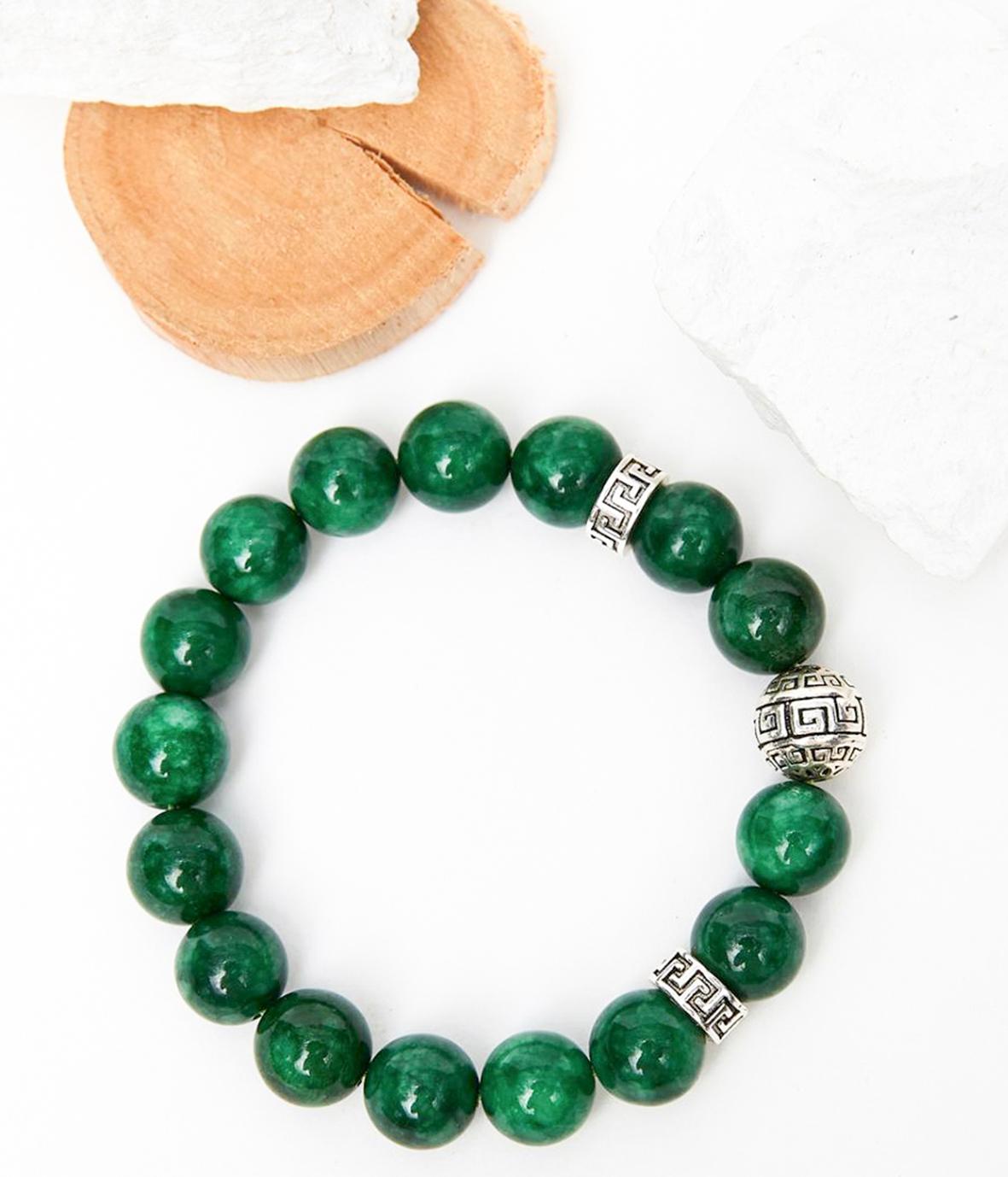 Vòng tay đá cẩm thạch sơn thủy phối charm tròn bạc 12mm mệnh mộc, hỏa - Ngọc Qúy Gemstones