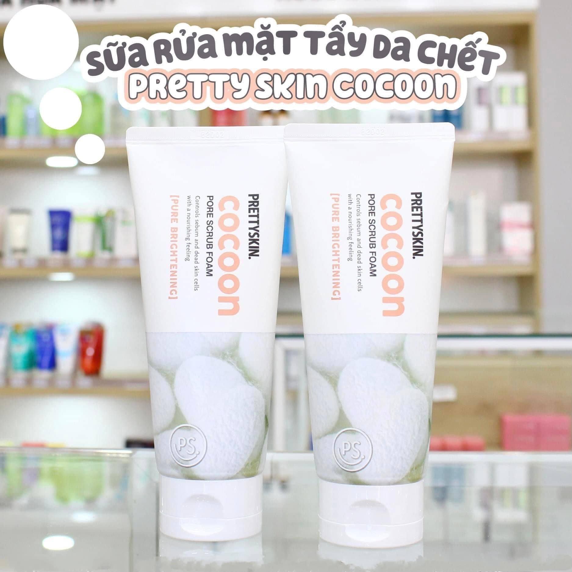 Sữa rửa mặt tẩy da chết kén tằm thải độc cho da, bổ sung collagen Prettyskin Cocoon Scrub Foam 150ml tặng móc khóa
