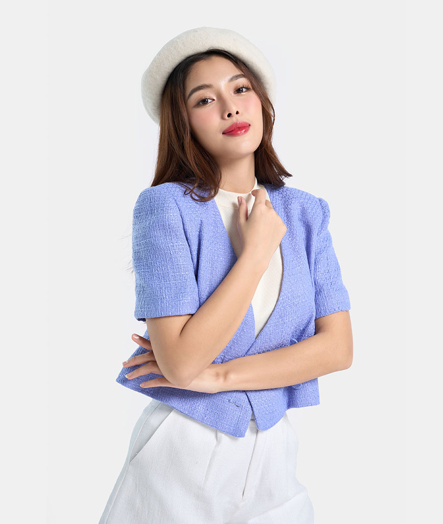 Áo Blazer Nữ Thời Trang HNOSS Crop Ngắn Tay HNKHC005