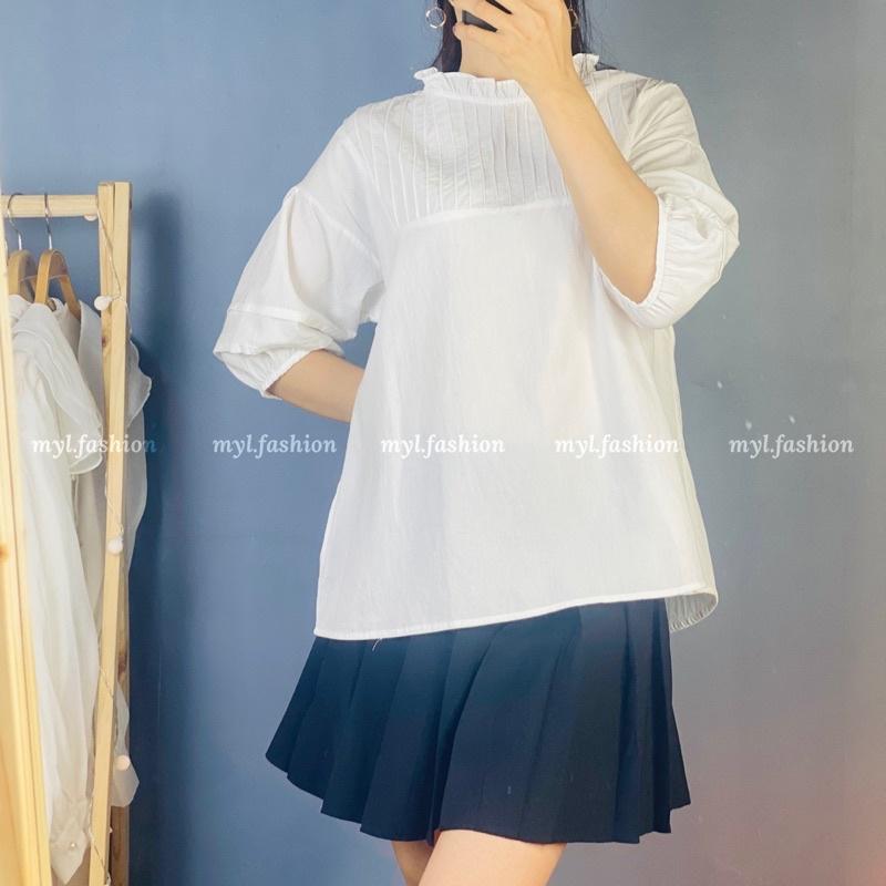 Áo cộc babydoll phom rộng xếp ly ngực - myl.fashion