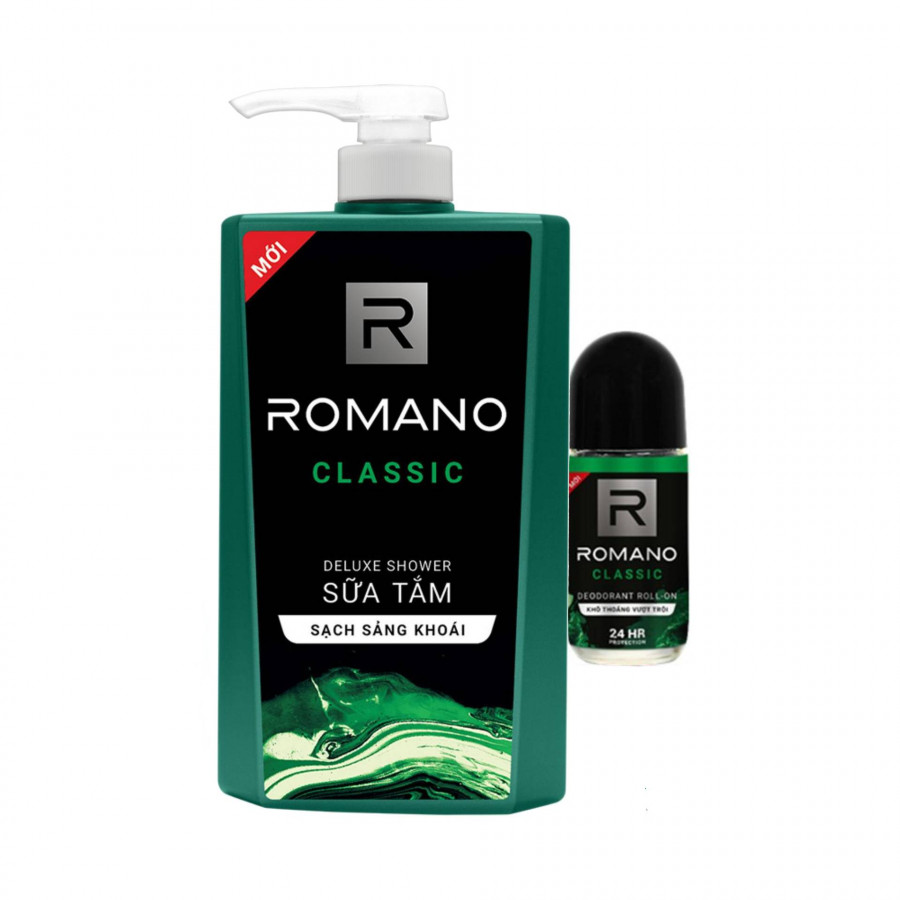 Sữa tắm cao cấp Romano Classic cổ điển lịch lãm 650gr - tặng Lăn khử mùi Romano Classic 40ml