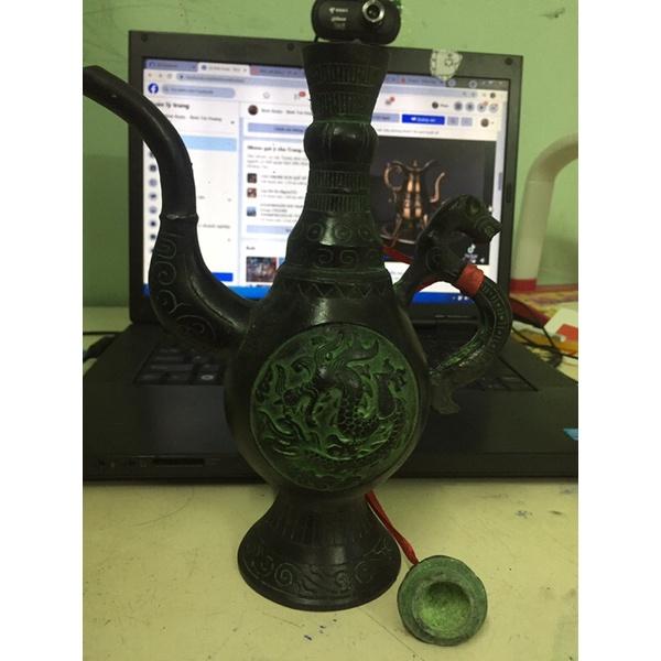 Bình đồng cổ hoạ tiết rồng phượng, bình theo phong cách cổ xưa, bình đồng phong thuỷ độc lạ, bình đồng cổ trưng bày