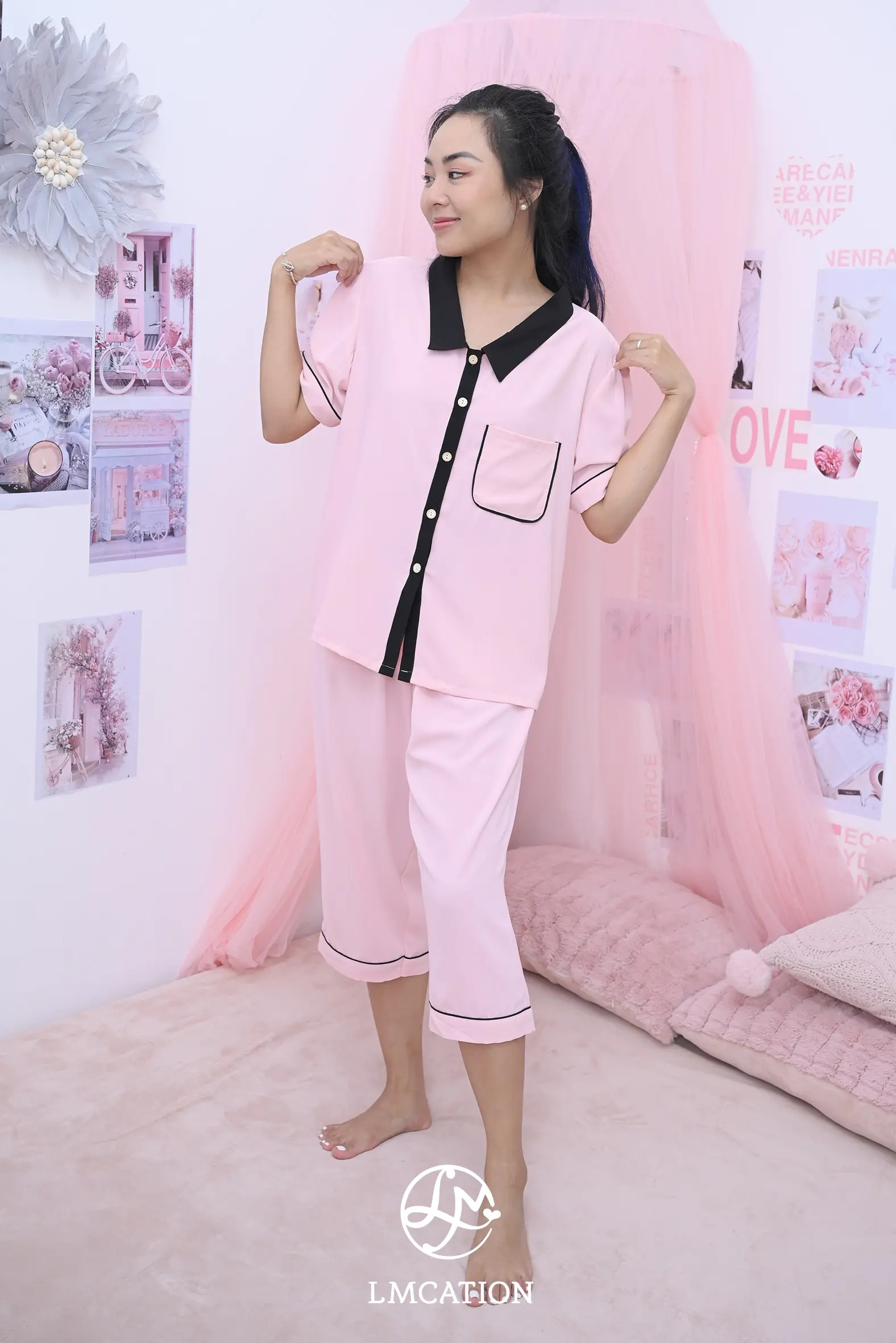 Quần lửng pijama LMcation Alia - Màu hồng phấn