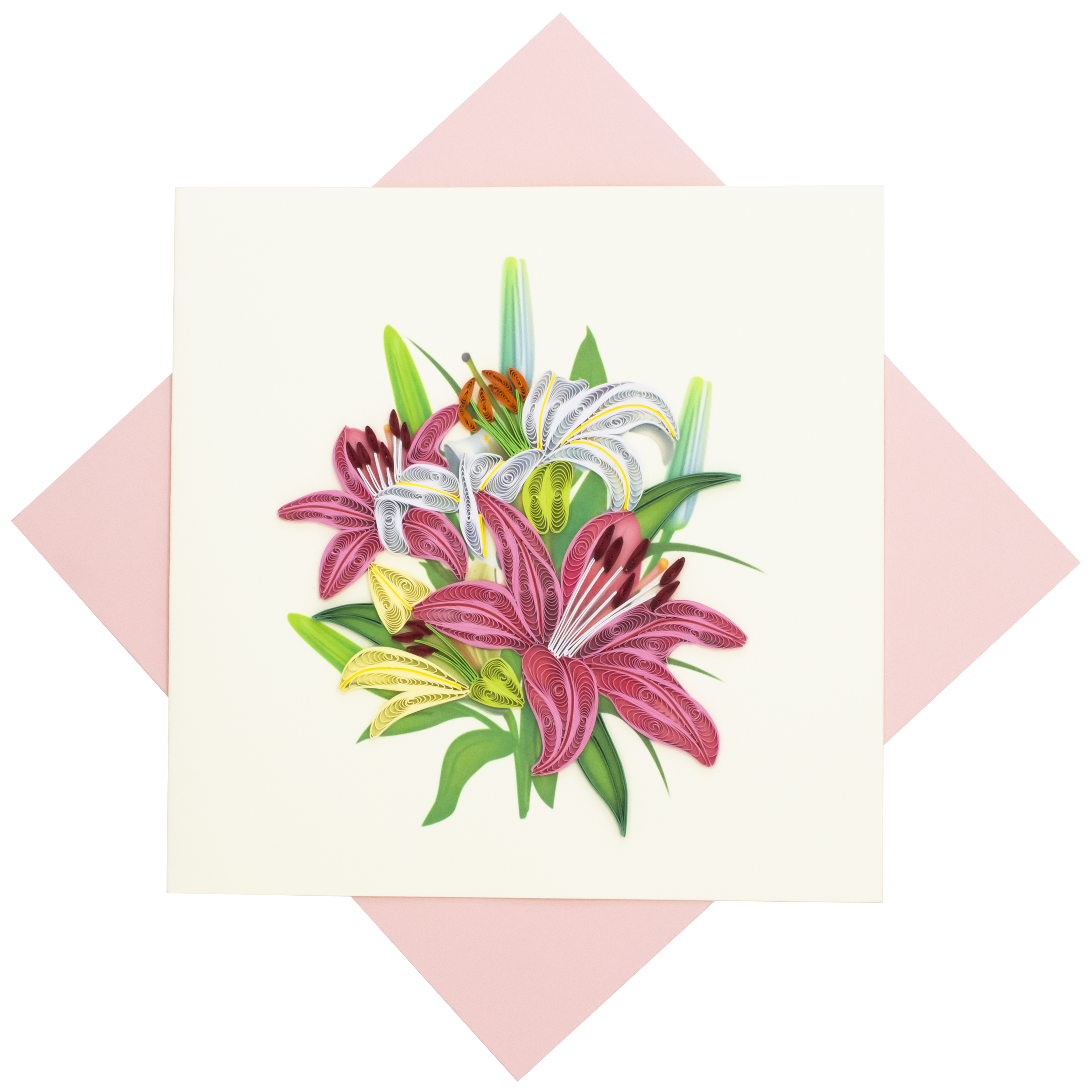Thiệp Handmade - Thiệp Hoa ly hồng nghệ thuật giấy xoắn (Quilling Card) - Tặng Kèm Khung Giấy Để Bàn - Thiệp chúc mừng sinh nhật, kỷ niệm, tình yêu, cảm ơn…
