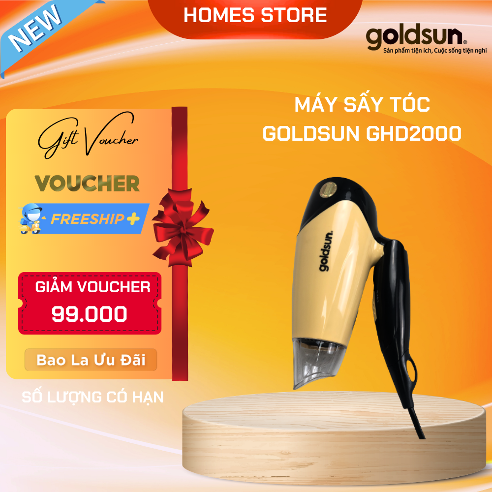 Máy Sấy Tóc GOLDSUN GHD2000 Có Thể Gấp Gọn 3 Chế Độ Chỉnh Công Suất 1200 W - Hàng Chính Hãng