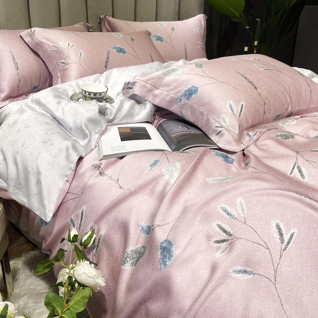 Bộ Chăn Ga Gối 100%TENCEL 100S SPRING COLLECTIONS 006 Siêu mềm, mát mịn họa tiết Hoa lá 3D Sang trọng, Ấm áp