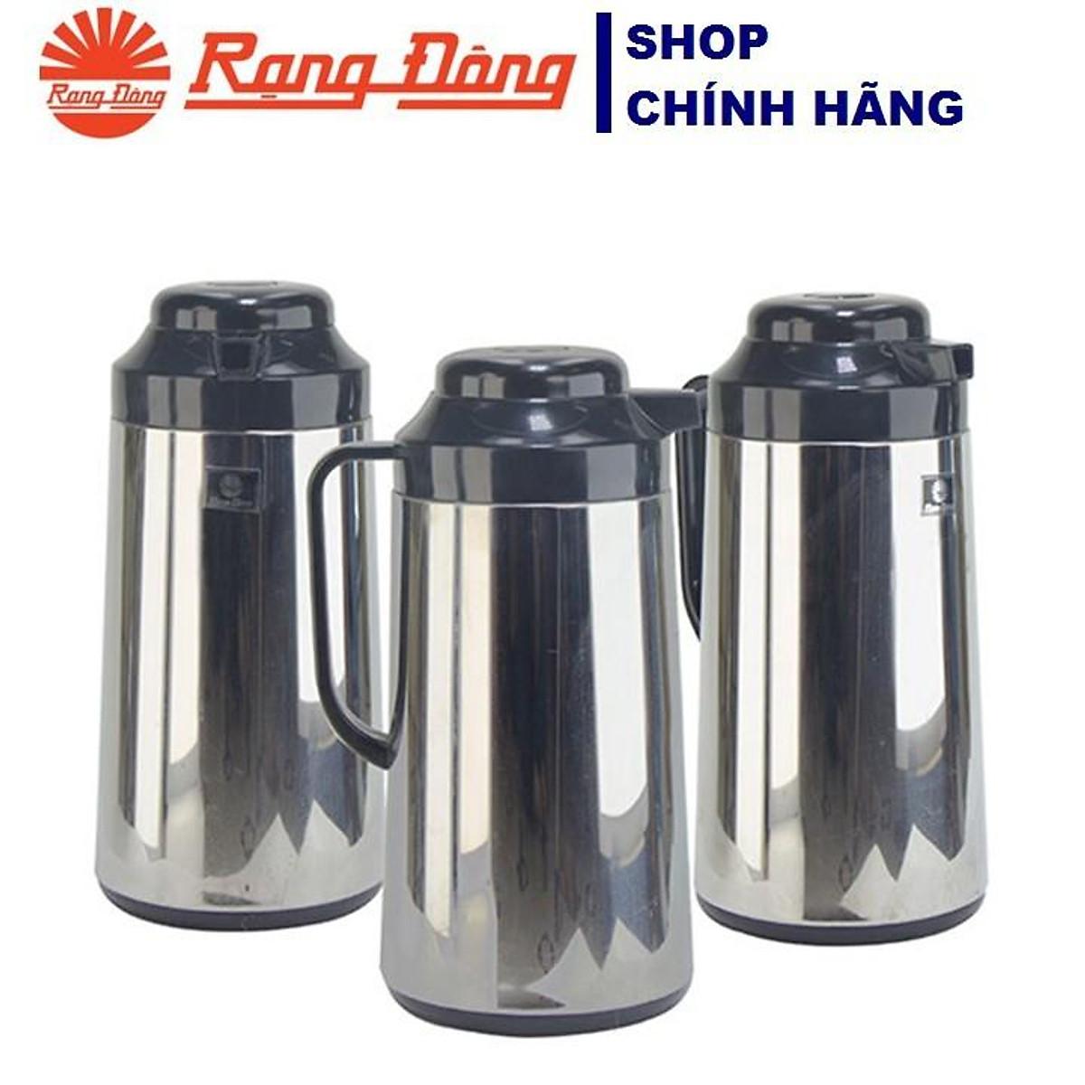 Phích đựng nước nóng 1 lít Rạng Đông INOX cao cấp có nút ấn - 1040ST2 - Vỏ Inox