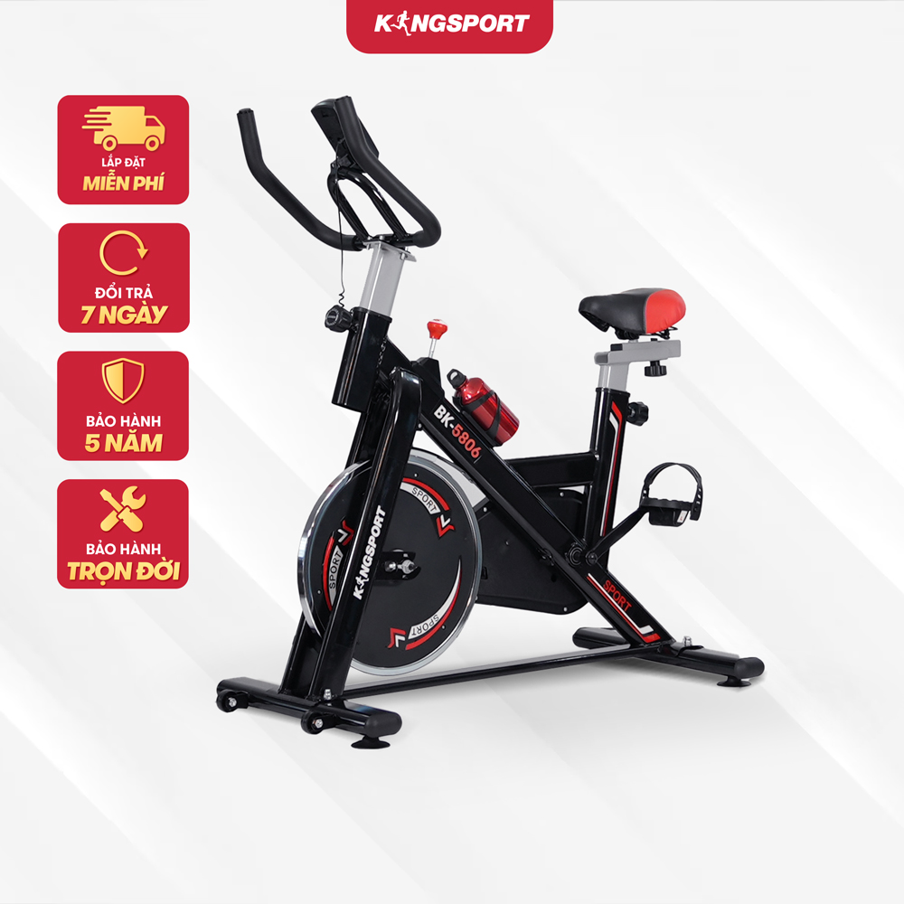 Xe đạp tập thể dục tại nhà Kingsport BK-5806 tải trọng tối đa 150kg, tích hợp đồng hồ thông minh đo nhịp tim và các thông số khi tập luyện