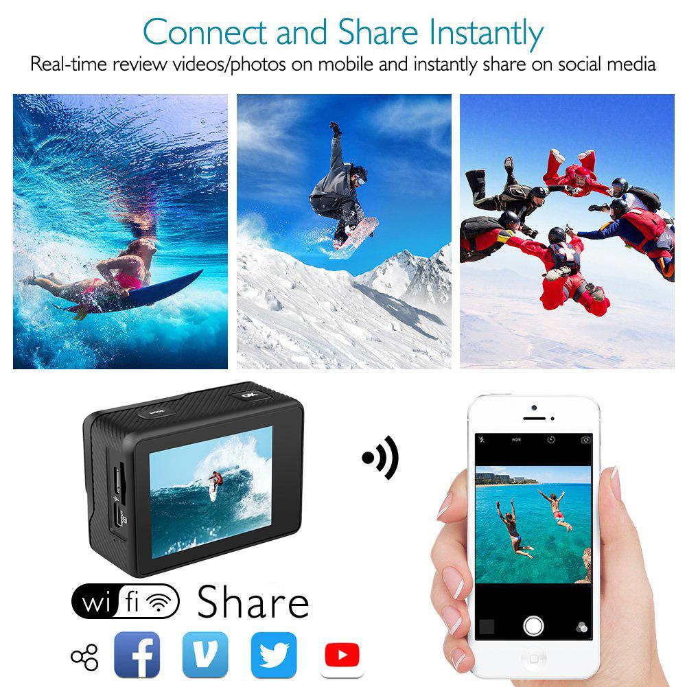 2023 Mini Ultra HD 4K/60fps 24MP WiFi 2 IPS LCD 170D Dưới nước Mũ bảo hiểm 30M Vedio Go Sport Pro Hành động chống rung Máy ảnh Sony