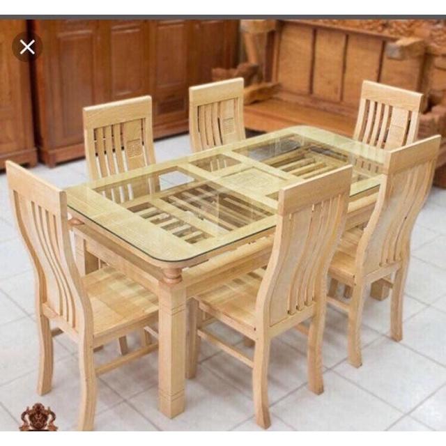 Bàn ghế ăn gỗ sồi - Màu sồi(chưa + SHIP),1m6 6 ghế