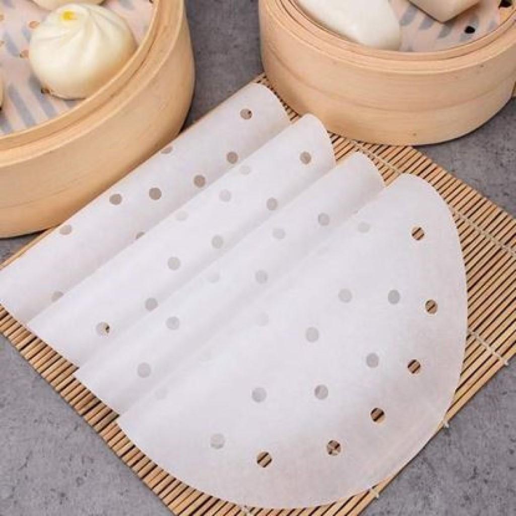 100 tờ Giấy nến đục lỗ size 23cm, Giấy nến tròn lót xửng hấp, nồi chiên không dầu, hấp bánh bao