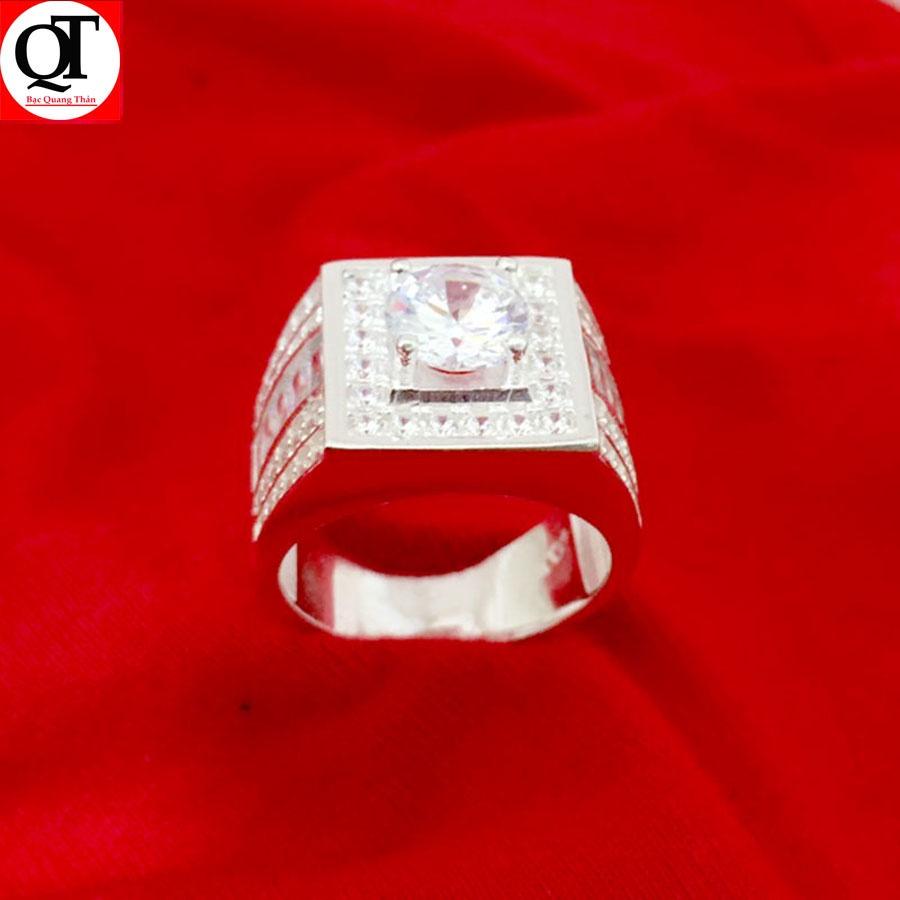 Nhẫn bạc nam Bạc Quang Thản phong cách Hàn Quốc ổ cao gắn kim cương nhân tạo 6 ly chất liệu bcaj thật.