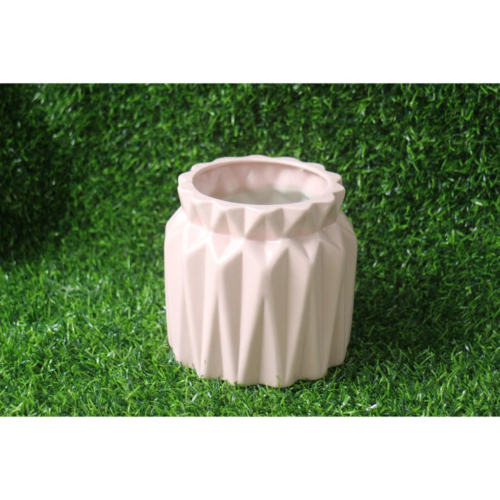 Chậu gốm sứ vân khía miệng nơ xinh xắn- tặng kèm nơ gai