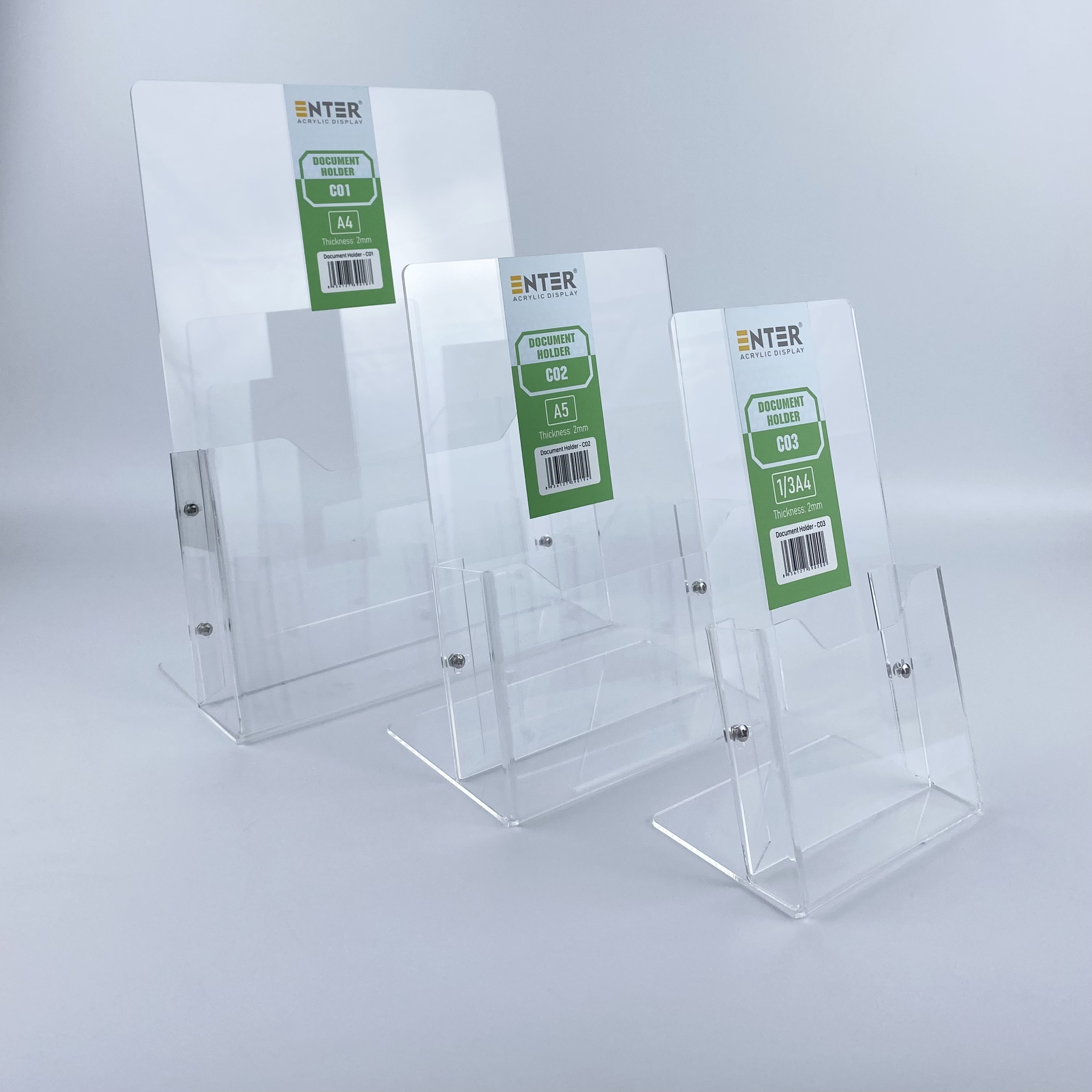 Khay đựng giấy, Hộc đựng tờ rơi, Kệ mica nhiều giấy 1 ngăn Enter C01 210x300mm A4 đứng 2mm