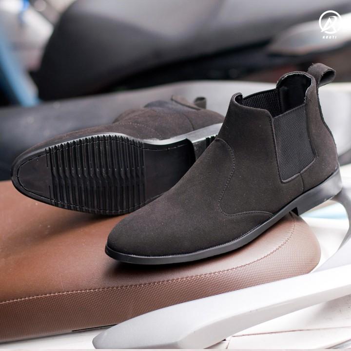 Giày Chelsea Boot Cổ Chun Da Búc Màu Đen Cực Đẹp - CB520-bucdenchun-kèm Vòng Gỗ Mun