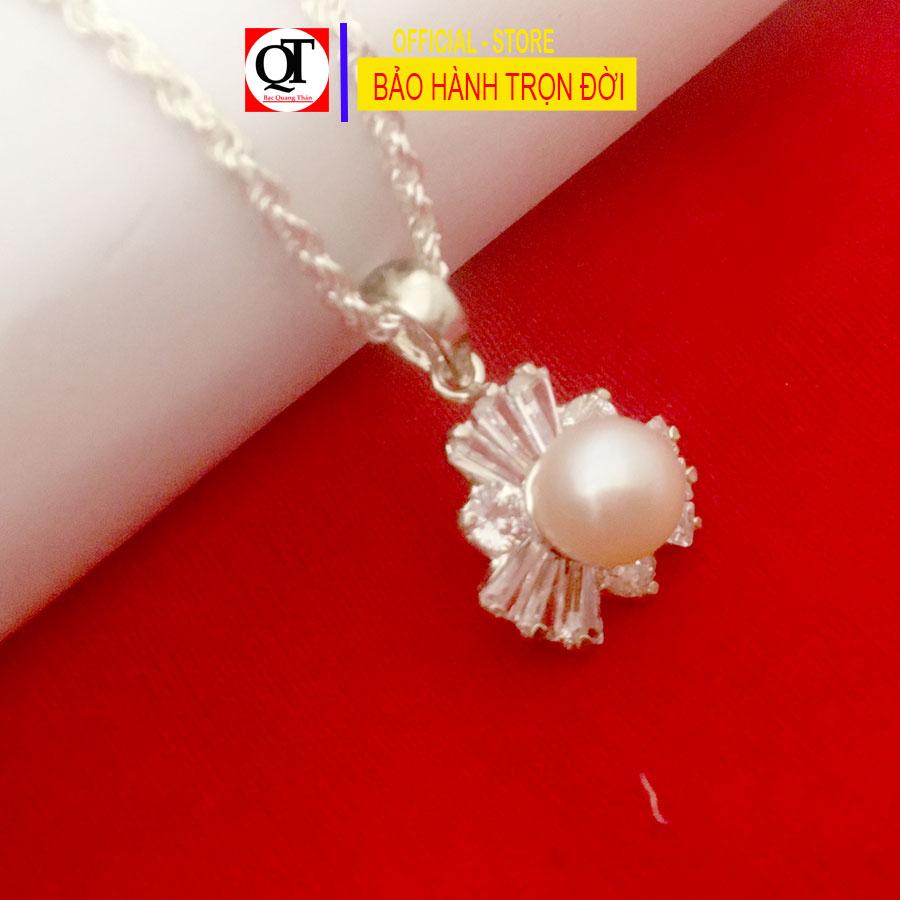 Dây chuyền nữ bạc ta kiểu lụa xoắn mặt dây ngọc size 4ly đính đá zircon cao cấp trang sức Bạc Quang Thản- KQTBTS23C