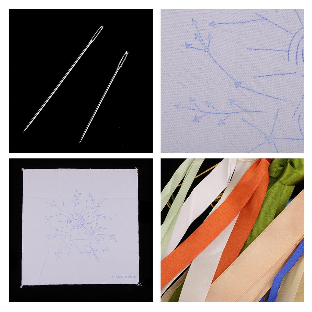 2x Handmade Ribbon Embroidery Kits DIY Cross Stitch Work 35x35cm