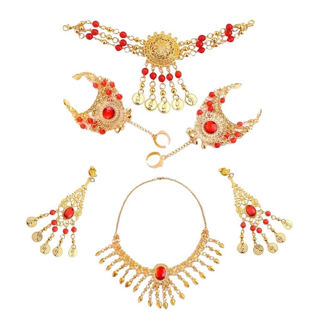 Belly Dance Jewelry Set - Earrings Necklace Head Chain Bracelet Ear Clip
