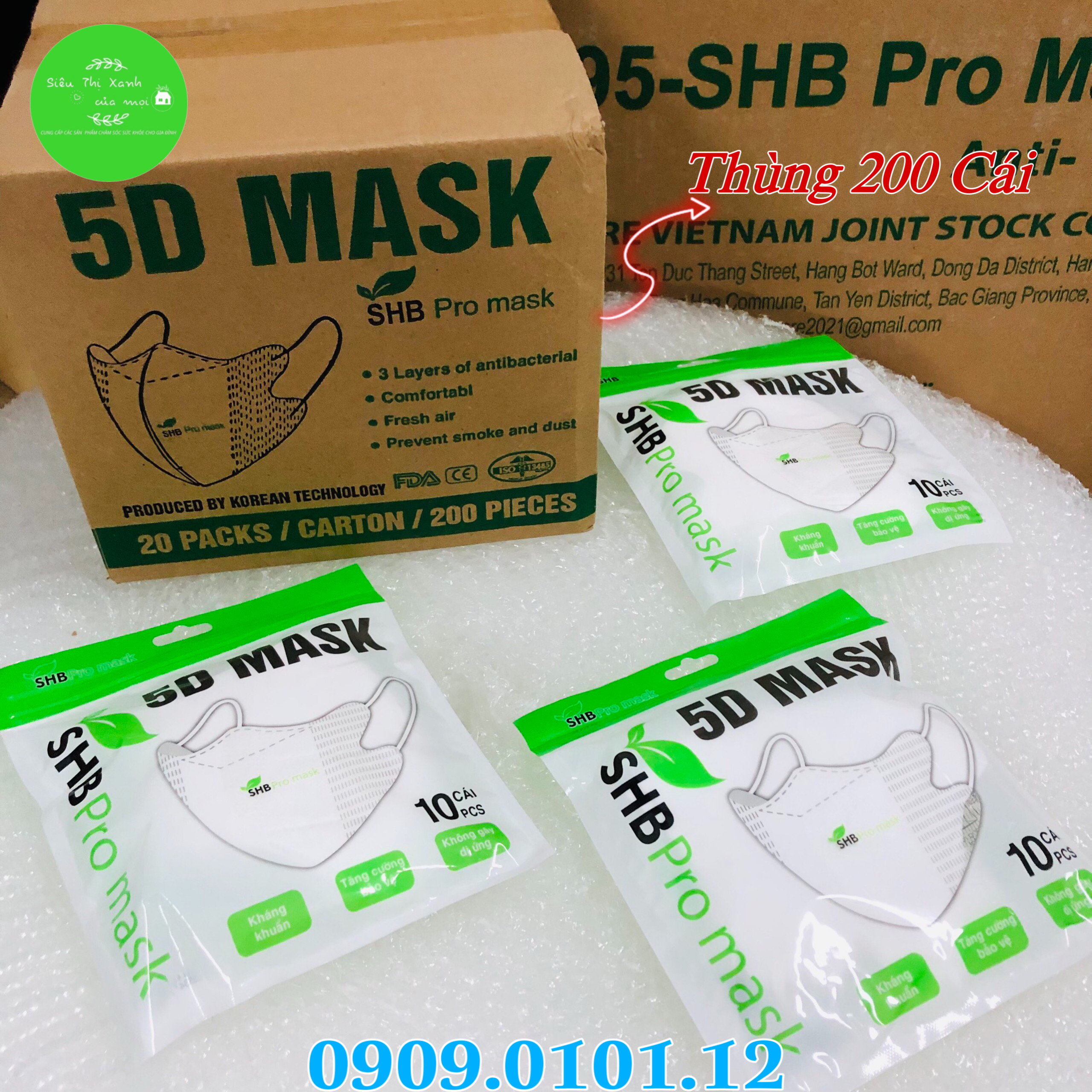 Khẩu trang 5d SHB pro mask nguyên thùng 200 cái, 5d mask hàn quốc cao cấp