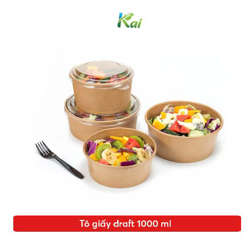 50 Tô giấy Kraft đủ size: 500ml / 750ml / 1000 ml / 1300ml kèm nắp trong suốt, an toàn vệ sinh thực phẩm, Giá sỉ