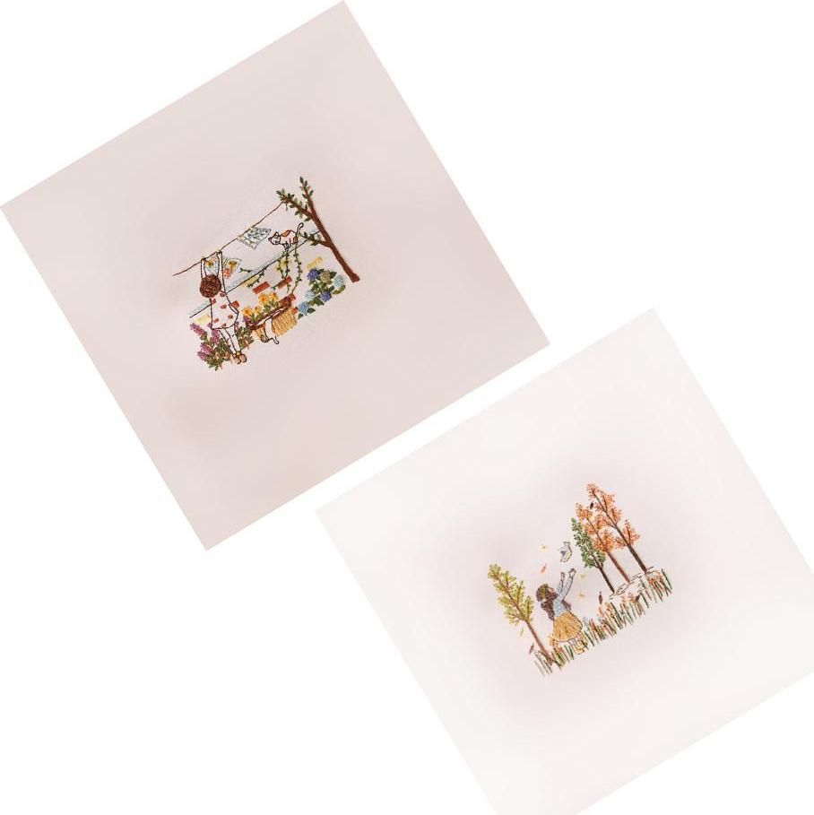 2 Set Stamped Embroidery Kit Colorful Life Pattern DIY Home Decor