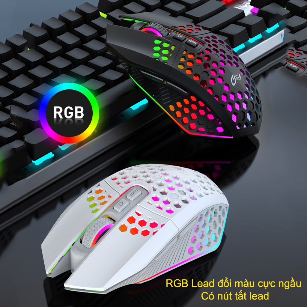 Chuột không dây chơi game HXSJ X801 thiết kế độc lạ Led RGB đổi màu click chống ồn DPI 1600 - Hàng chính hãng