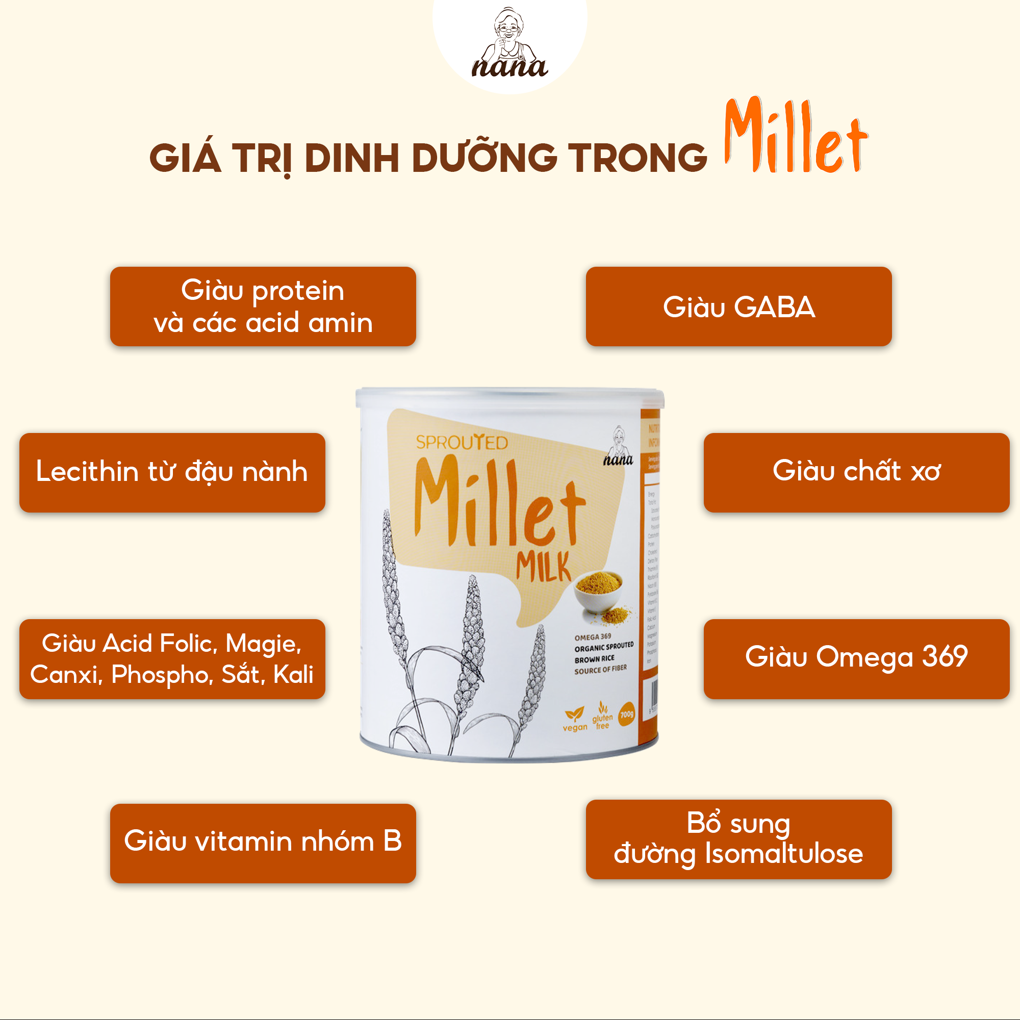 Sữa Hạt Millet 700g x4 Hộp (2.8kg) Vị Kê Tự Nhiên Cho Trẻ Từ 3 Tuổi &amp; Người Lớn Sữa Hữu Cơ Bổ Sung Dinh Dưỡng Toàn Diện